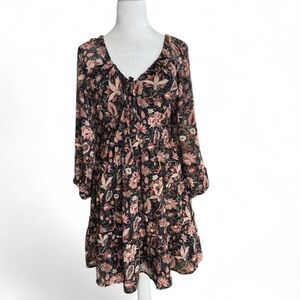Madewell Long Sleeve Dress in Black Floral